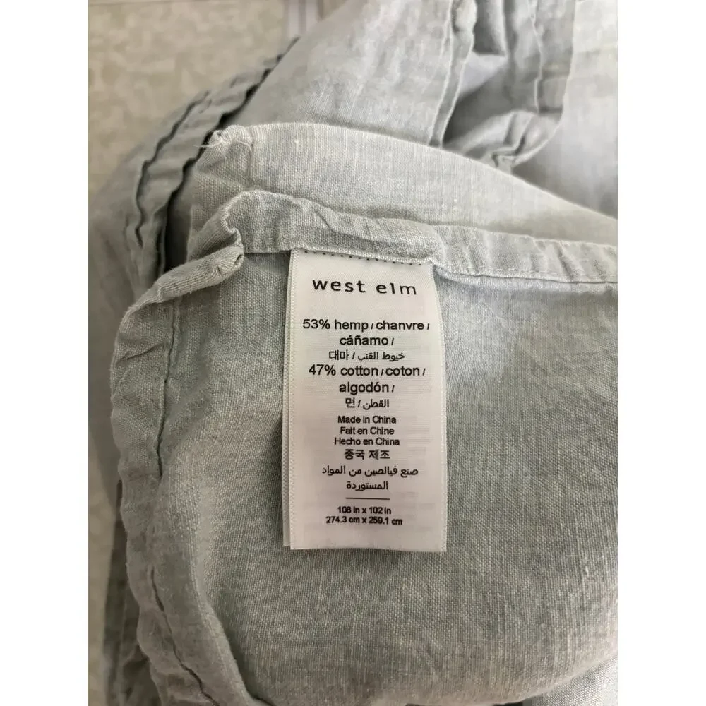 West Elm Hemp Cotton Blend Flat Sheet King Light Gray Chambray 108x102